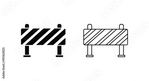 Two black and white barrier illustrations with diagonal stripes and posts