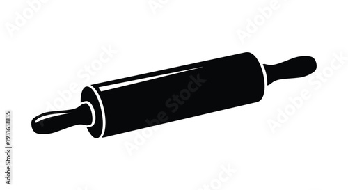 Simple black silhouette of a classic wooden rolling pin on white