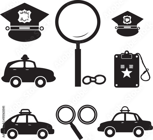 Assorted law enforcement and detective symbols and icons Vector