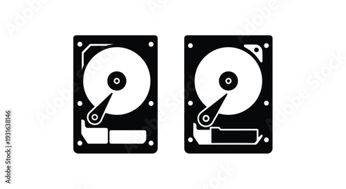 Two black hard disk drives depicted in a simple graphic style