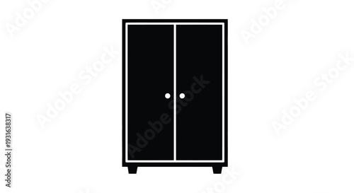 A simple black and white illustration of a two door wardrobe