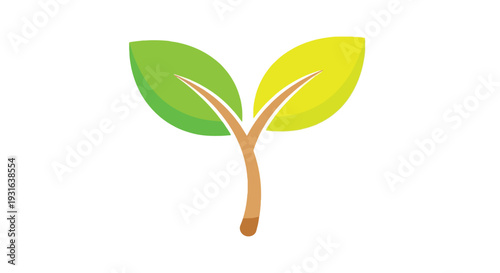 A simple illustration of a young plant sprout with green and yellow leaves