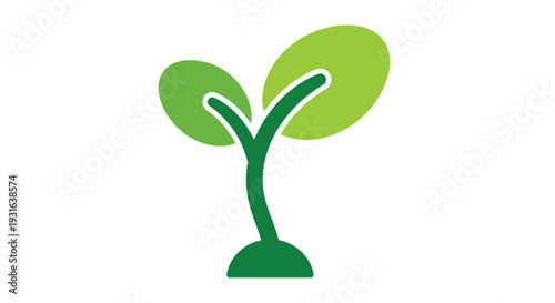 A simple illustration of a green sprout with two leaves and a stem
