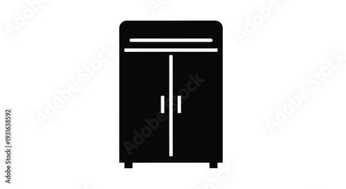 Simple black outline of a vintage refrigerator on a white background