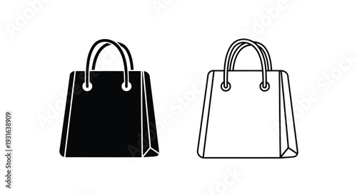 Two handbag icons one black one white outline isolated on white