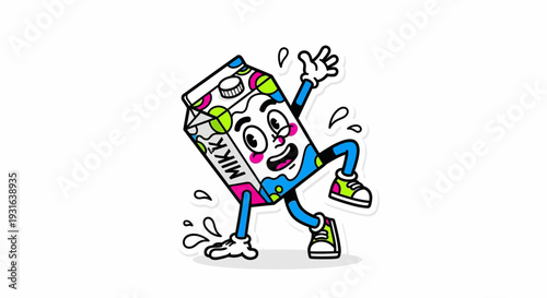 Happy Milk Carton Character Dancing and Sweating