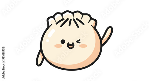 Cute Dumpling Character Waving Hello, Cartoon Style