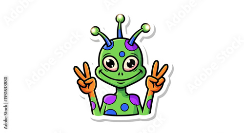 Cute Cartoon Alien Giving Peace Sign