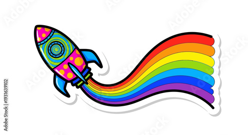 Colorful Rocket Blasting Off with Rainbow Trail - Space Exploration and Fantasy