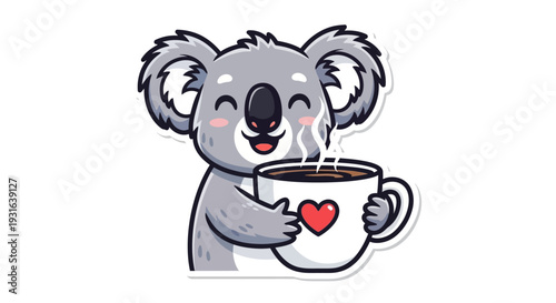 Cute Koala Holding Heart Coffee Mug, Kawaii Animal Illustration