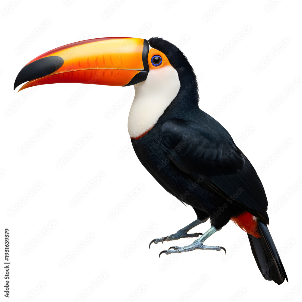 Obraz premium A toucan with large colorful beak isolated on white or transparent background