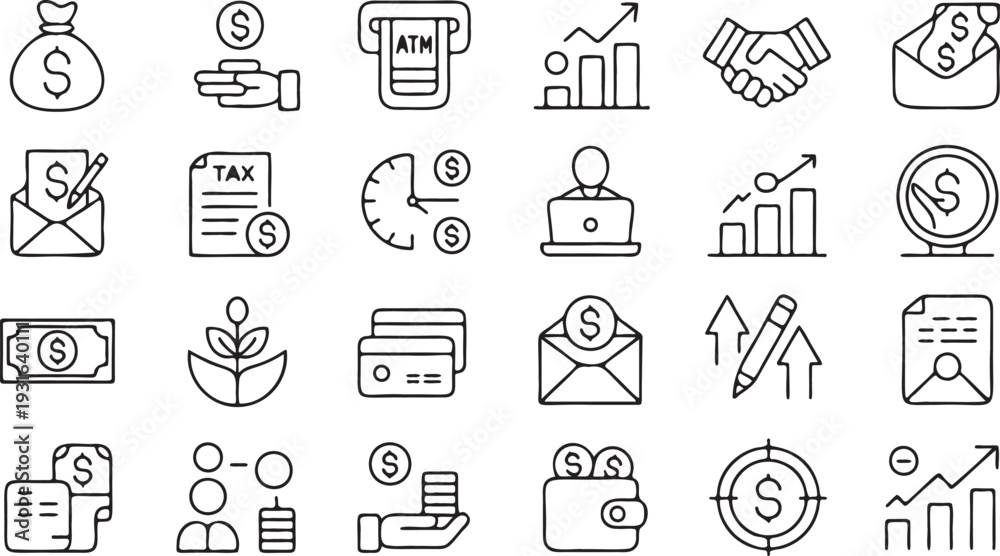 Fototapeta premium Finance and Banking Outline Icon Set