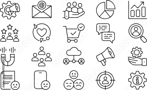 Marketing and Customer Management Outline Icon Set