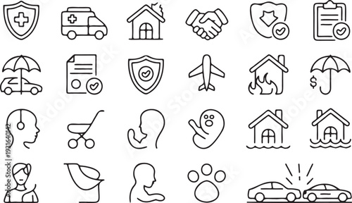 Insurance and Protection Outline Icon Set