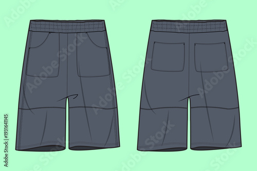 Performance Gym Shorts Triple View Technical Fashion Flat Sketch