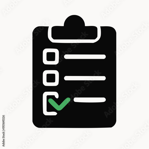 Clipboard with checklist and green checkmark icon
