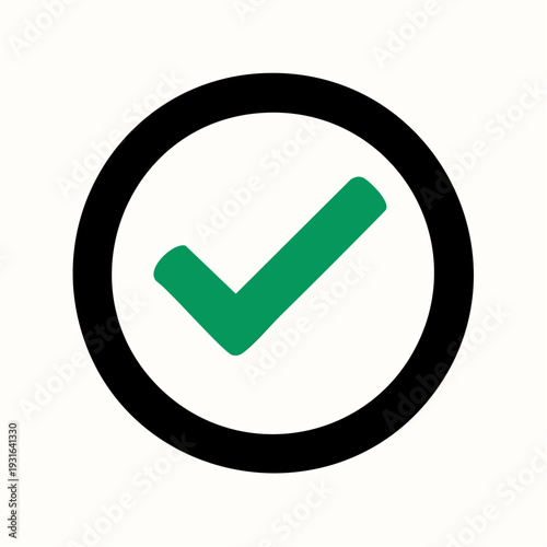 Green checkmark in a black circle for approval and confirmation
