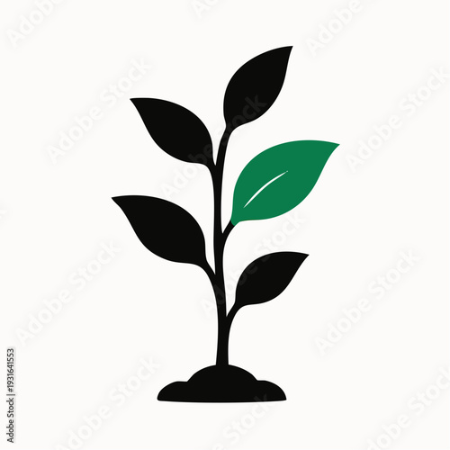 Sprouting green growth concept with one vibrant leaf emerging