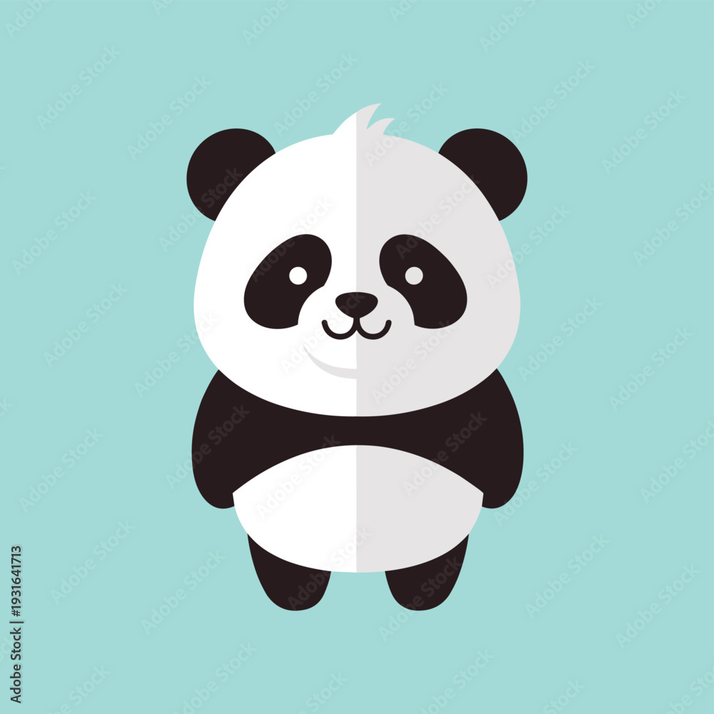 Naklejka premium Cute black and white panda cartoon sitting on teal background