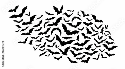 Flying Bats Silhouette Swarm for Halloween Design