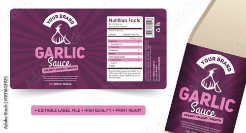 Garlic Sauce label design, Garlic sauce ingredients recipe, Product design, Bottle label sticker design, Homemade food label designm, Chilli garlic packaging