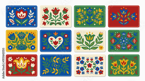 Scandinavian Folk Art Floral Patterns Collection