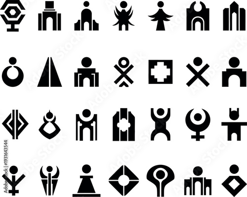 Collection of 25 black gender and sexuality symbols on white background