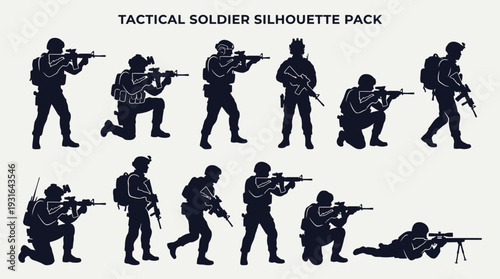 Tactical Soldier Silhouettes Pack in Various Action Poses