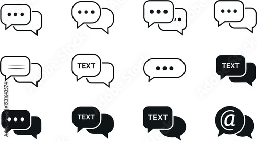 Collection of various chat and speech bubble icons in different styles
