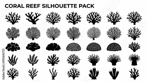 Diverse Coral Reef Silhouettes Collection Vector Pack