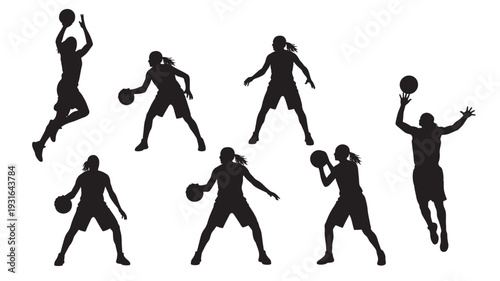 Silhouettes of women's profiles with diverse hairstyles and haircuts, presented as a graphic collection for design.