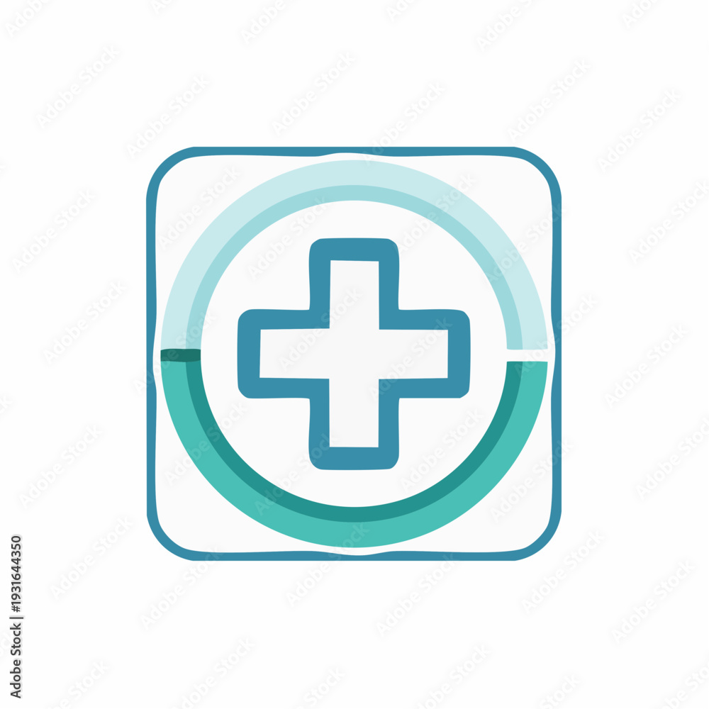 Obraz premium Healthcare symbol representing medical care, wellness, and health services with a plus sign and circular elements