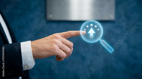 Businessman interacting with futuristic interface icon
