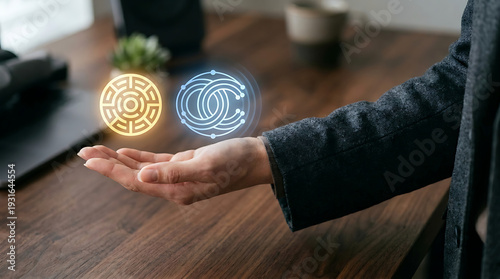 Businessman presenting innovative technology concepts in modern office