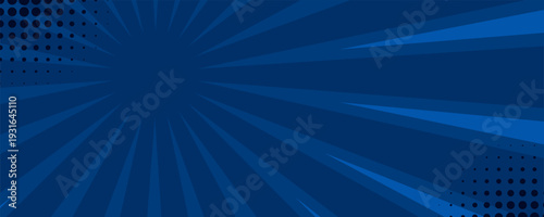 Dark blue comic-style background with radial burst lines and halftone patterns. Bold and energetic design ideal for superhero themes, gaming visuals, and action-packed content.