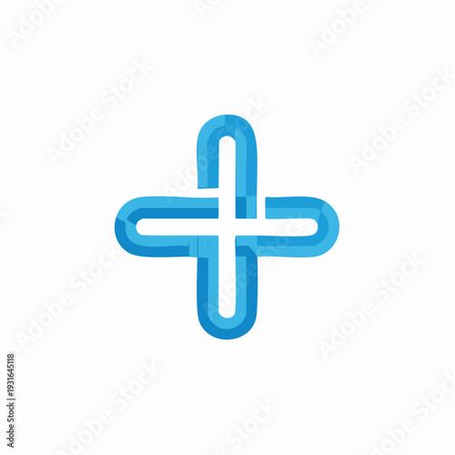 Stylized vibrant blue cross graphic symbolizing aid, support, wellbeing, and new opportunities