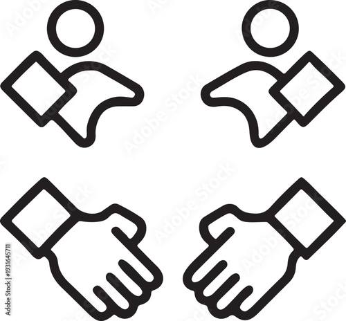 Handshake and people meeting icons for collaboration partnership and business agreement