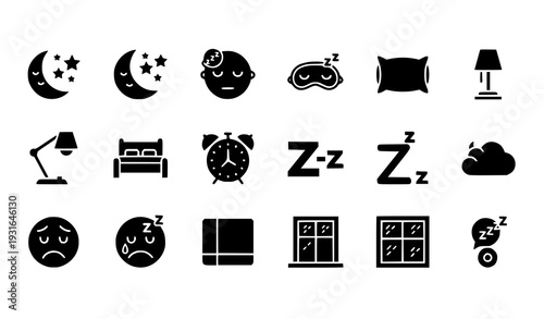 Minimal Black Night and Sleep Glyph Icons