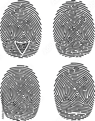 Fingerprint Icon Set with Detailed Biometric Identity Patterns for Security Authentication, Forensic Analysis, Access Control, and Personal Identification Systems