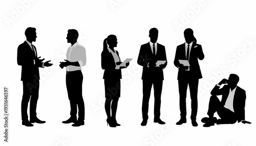 Silhouetted Business Professionals in Various Poses.