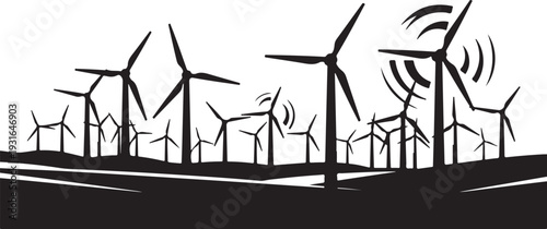 Wind turbines generating clean energy on a white background illustration