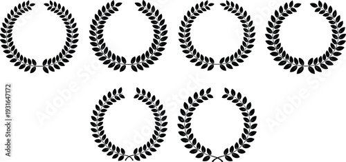 Laurel Wreath Icon Set with Classic Award Victory Frames and Decorative Leaf Circle Emblems for Achievement, Certification, and Logo Design