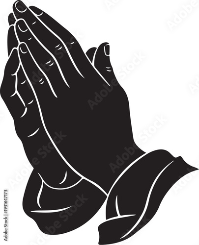 Hands in Prayer Position with Clasped Fingers Silhouette Illustration