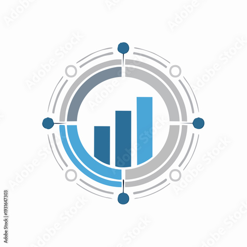 Abstract financial bar chart graph inside a compass-like circle, representing business growth and data analysis