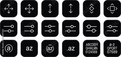 Typography and Text Editing Icon Set with Alignment, Formatting, Sliders, and Font Controls for UI Design, Graphic Applications, and Digital Interfaces