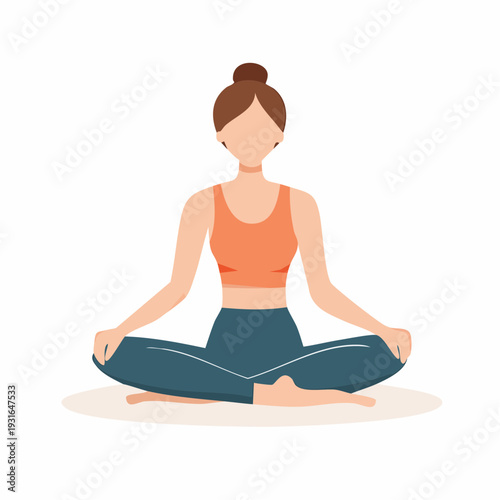 Illustration of a woman practicing yoga and meditation in a peaceful lotus pose, promoting wellness and mental calm