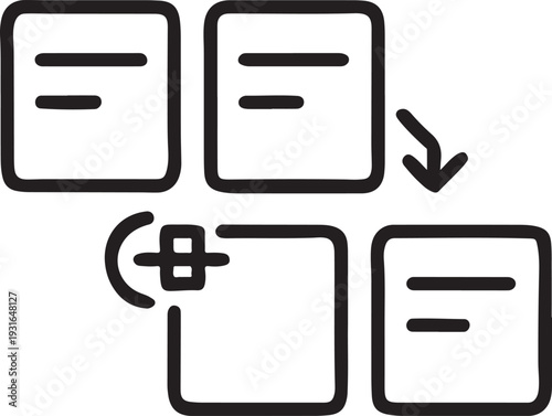 Business document workflow icons representing data transfer file management and additions