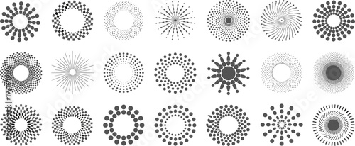 Collection of black and white circular dot pattern arranged in a grid dots circles patterns