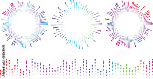 Audio equalizer dotted circular sound wave, gradient neon circular sound wave
