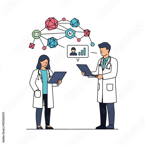 Doctors analyzing medical data with AI and machine learning.